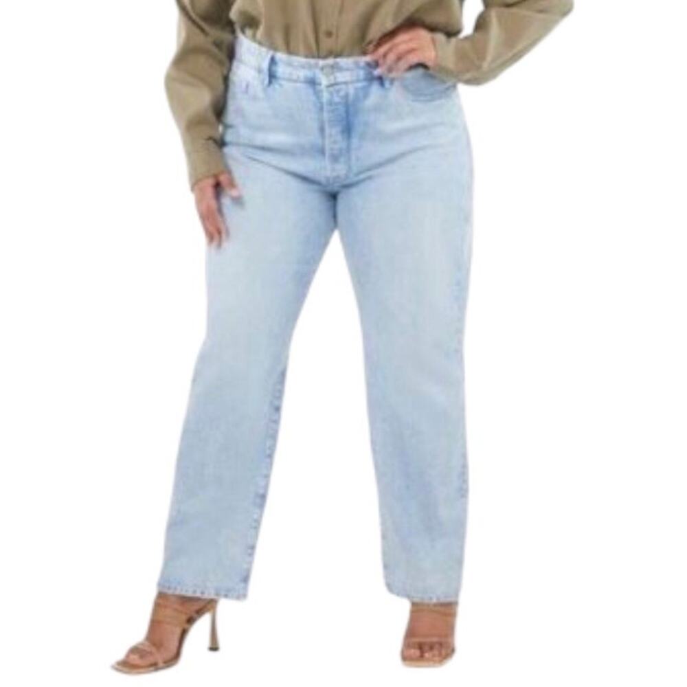 NWT Good American Blue643 Good Boy Straight Leg Jeans Acid Wash Curvy 20 Plus